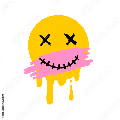 Acid smile face. Melted rave
