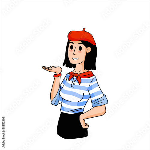 фотографія Cute French woman with striped shirt and beret