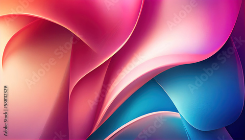 Abstract Shiny neon glass translucent wavy composition with gradient transition, elegant clean background - generative AI.