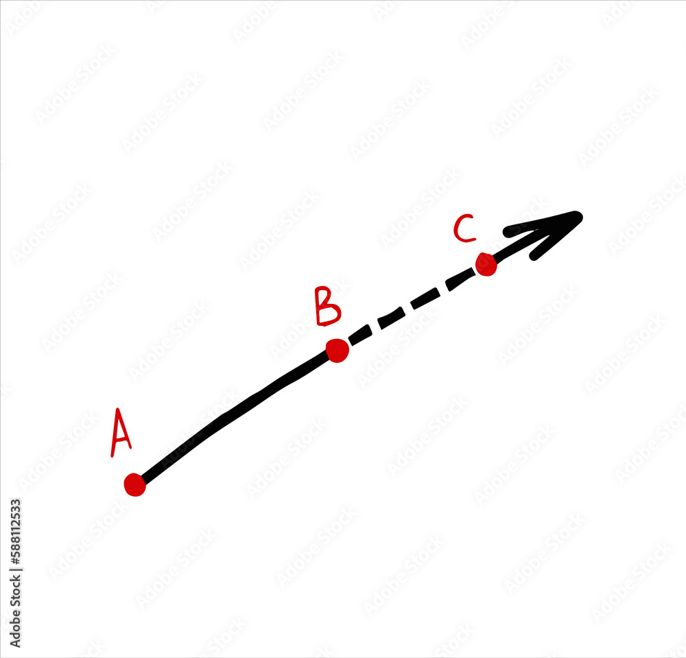 Direction line of path. Strategic movement and route. Relocation of dotted arrow and point A to point B and C. Scheme and plan Direction line of path. Strategic movement and route. Relocation of dotted arrow and point A to point B and C. Scheme and plan