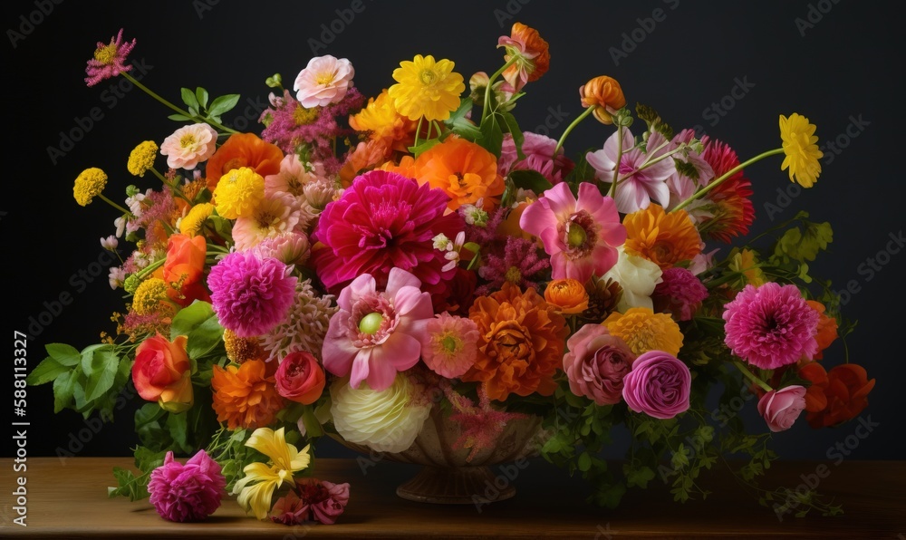  a vase filled with lots of colorful flowers on top of a table.  generative ai