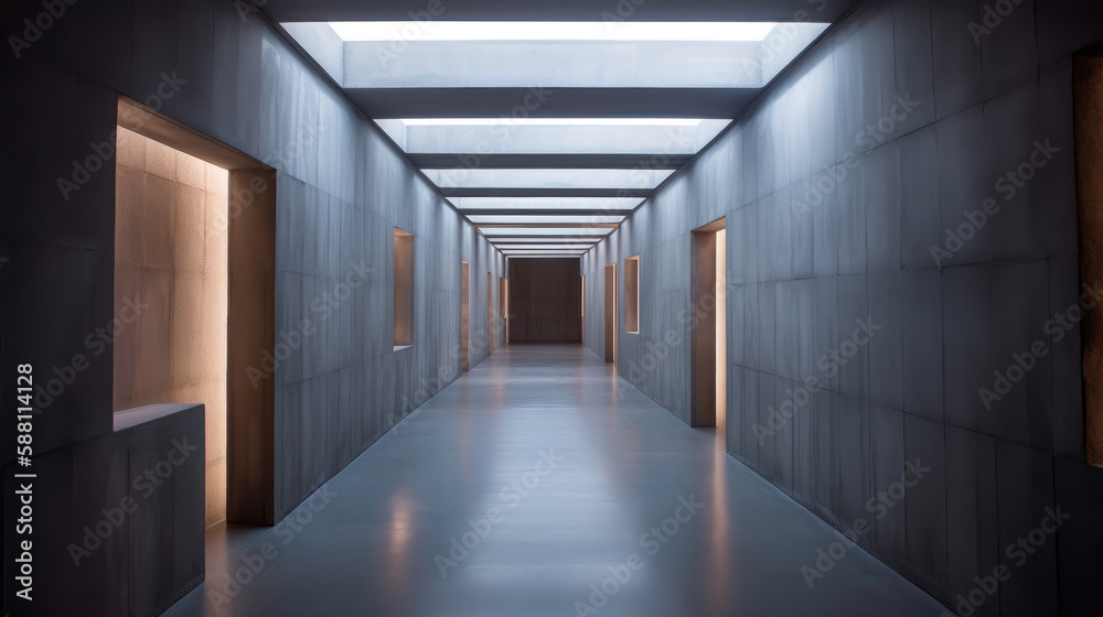 Contemporary Abstract Room with Modern Concrete Walls Generative AI	
