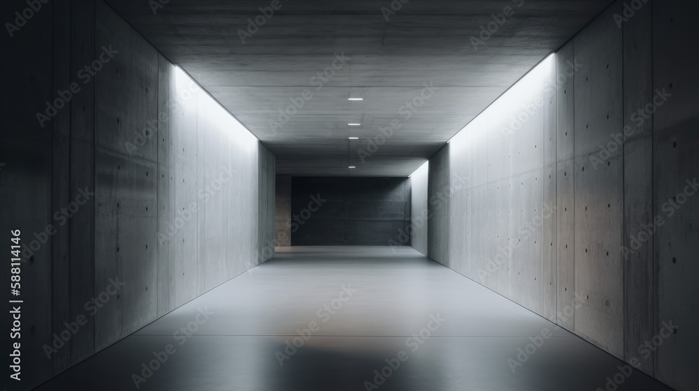 Abstract Interior with Modern Concrete Walls Hallway Generative AI	