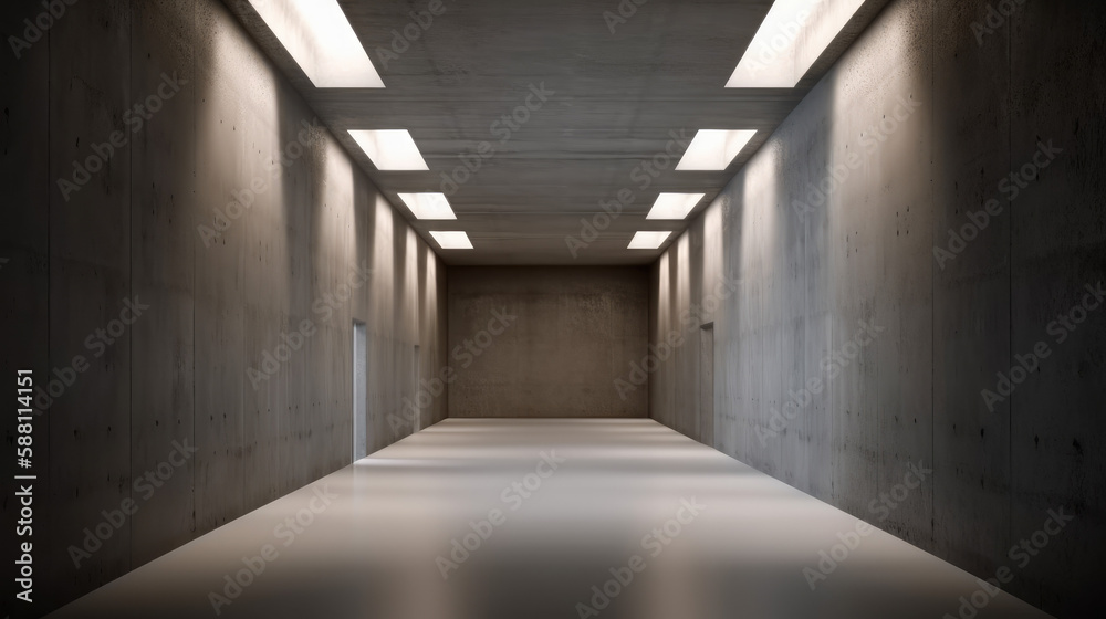 Modern Concrete Walls Hallway Room in Abstract Design Generative AI	