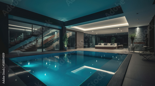 Luxury House Interior Design Featuring Indoor Pool Area Generative AI 