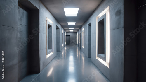 Modern Hallway Room with Abstract Concrete Walls Generative AI 