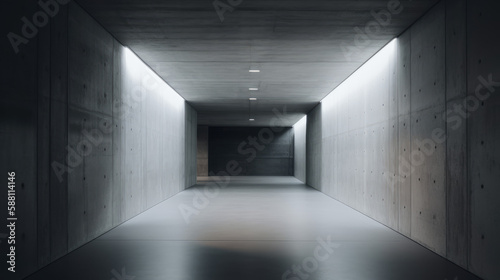 Abstract Interior with Modern Concrete Walls Hallway Generative AI 