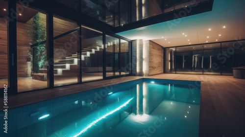 Interior Design of Luxury Modern House Indoor Pool Area Generative AI 