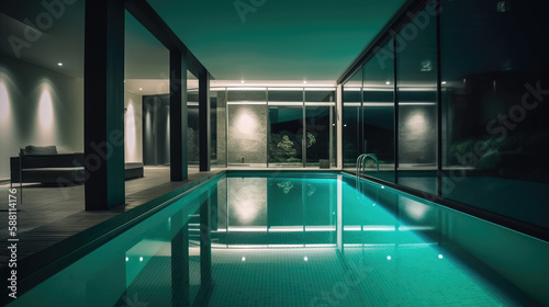 Luxury Modern House Interior Design Indoor Pool Sanctuary Generative AI 