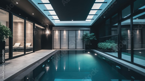 Extravagant Modern House Indoor Pool Interior Design Generative AI 