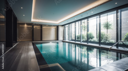 Modern Luxury House Indoor Swimming Pool Interior Design Generative AI 
