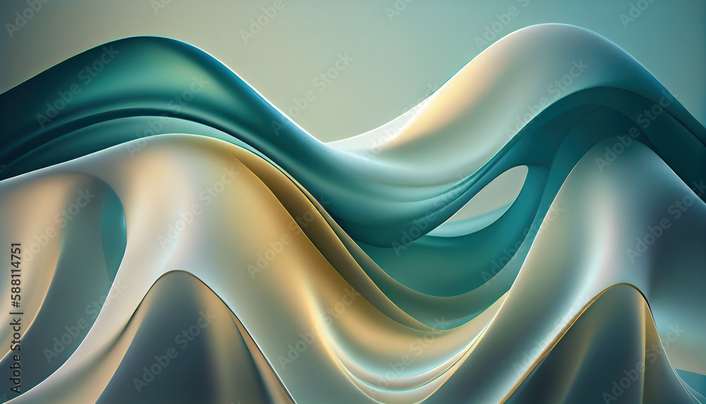 Abstract Shiny neon glass translucent wavy composition with gradient transition, elegant clean background - generative AI. Abstract Shiny neon glass translucent wavy composition with gradient transition, elegant clean background - generative AI.