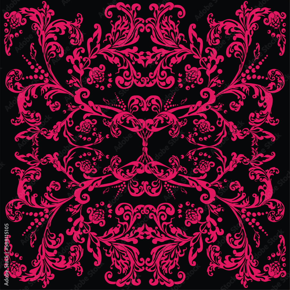 pink on black floral outline square abstract design