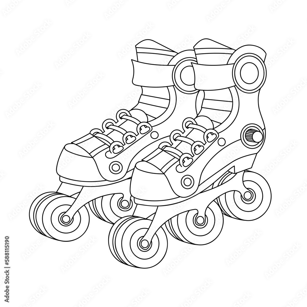 Pair of roller blades in steam punk style - linear hand drawn black and white vector illustration. Pair of roller blades in steam punk style - linear hand drawn black and white vector illustration.