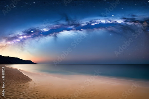 The beauty of the nebula in the stunning sky, the beauty of the coastal shore, Generative AI © dytraxs