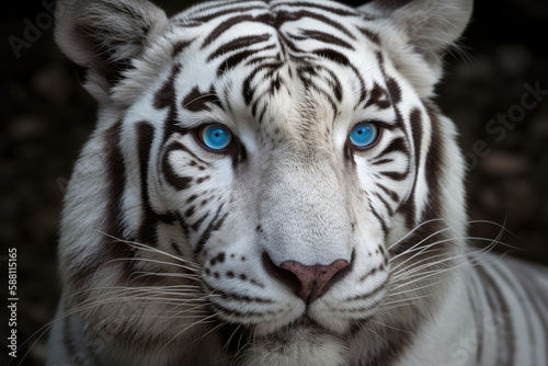 black and white tiger portrait with blue eyes - made with generative ai © Chris