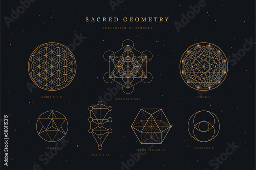 Foto set / collection of sacred geometry symbols or icons, flower of life, metatron's