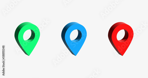 3d location icon. map pin place marker icon , gps map pointer sign, address location icon - navigation and destination symbols. flat icons. vector illustration