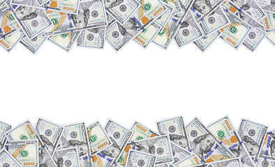 One hundred dollar banknotes as a frame isolated on transparent background