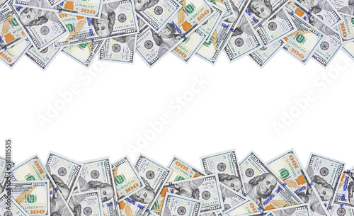 One hundred dollar banknotes as a frame isolated on transparent background