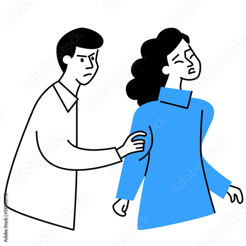 Domestic abuse concept, man grabbing woman by arm flat vector illustration