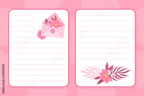 Card Design with Pink Envelope and Floral Composition Vector Template