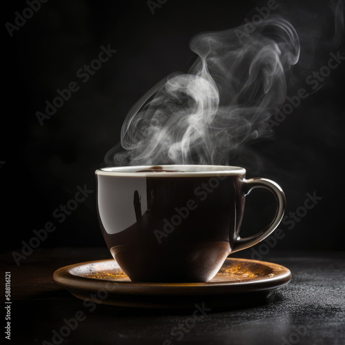cup of hot coffee, steaming, AI generated