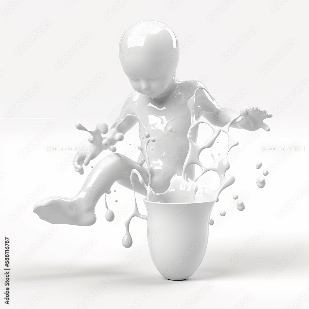 milk splash sculpt forms a human figure from a glass, white background milk splash sculpt forms a human figure from a glass, white background