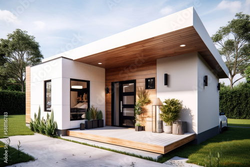 Small modern house ideas, contemporary house. Generative AI. © VisualProduction