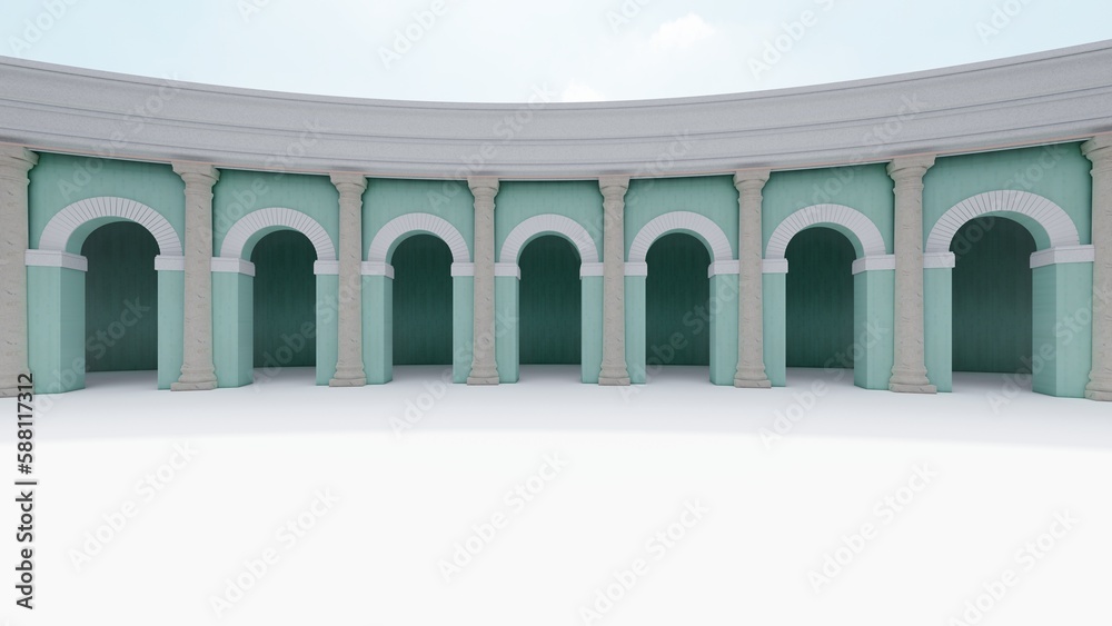 Obraz premium Classic semicircular building with columns 3d render