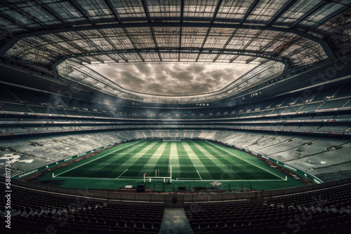 Empty stadium for football or American football. Generative AI.