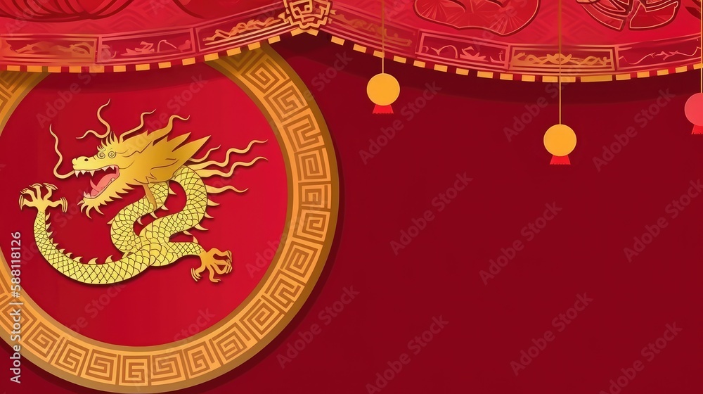 A red and gold banner with a dragon for Chinese New Year. With empty space for text. Generative ai. A red and gold banner with a dragon for Chinese New Year. With empty space for text. Generative ai.