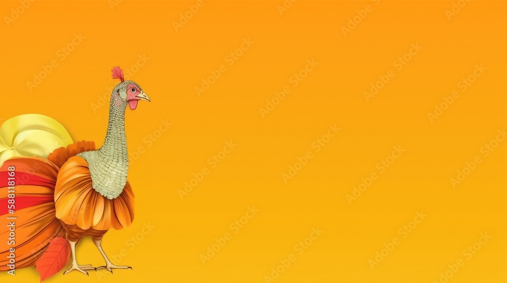 A yellow and orange banner with a turkey for Thanksgiving. With empty space for text. Generative ai. A yellow and orange banner with a turkey for Thanksgiving. With empty space for text. Generative ai.