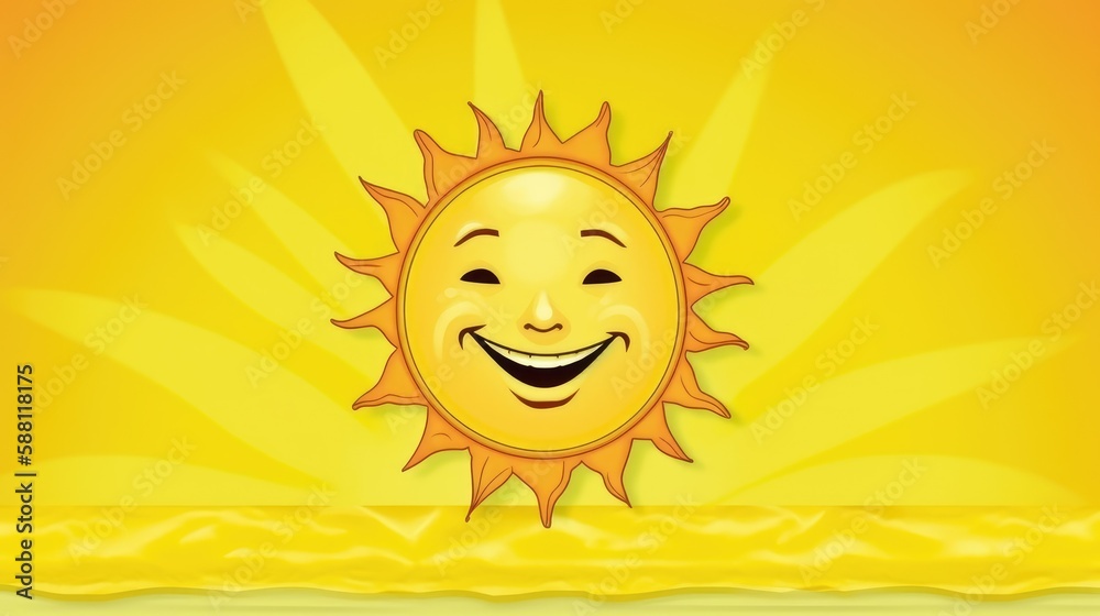 A yellow banner with a smiling sun for Summer Solstice. With empty space for text. Generative ai.