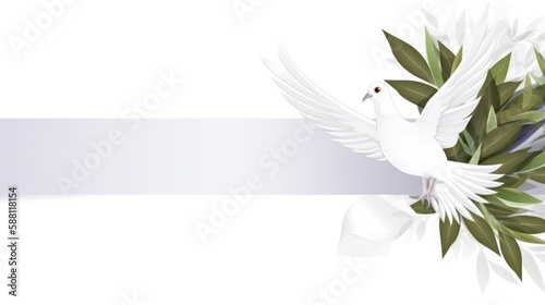 A white banner with a dove for Peace Day. With empty space for text. Generative ai.