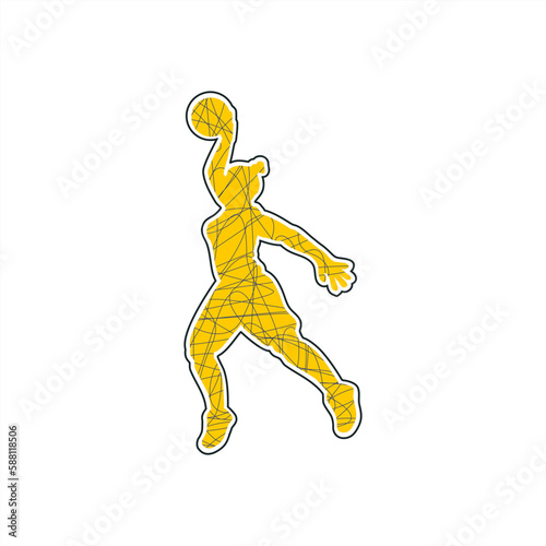 colorful silhouette illustration of doodle female basketball player