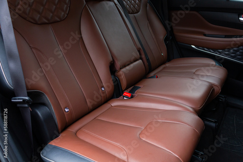 Interior of a modern luxury car. Leather car seat.