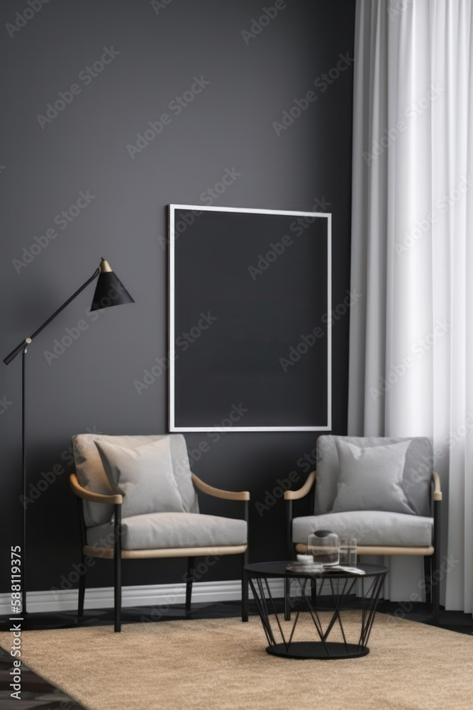 Mockup poster frame in modern interior background, living room. Generative AI Mockup poster frame in modern interior background, living room. Generative AI