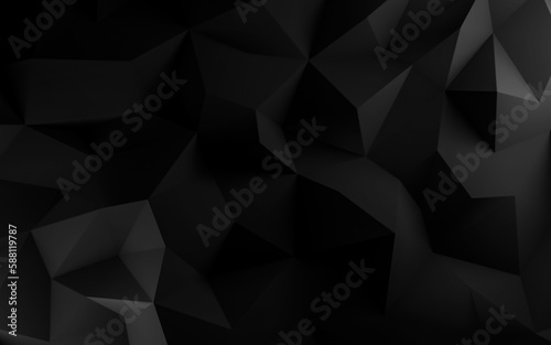 3d rendering abstract geometric shape polygonal black background 