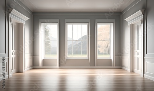 Interior of an empty room with windows  modern classics  generative ai