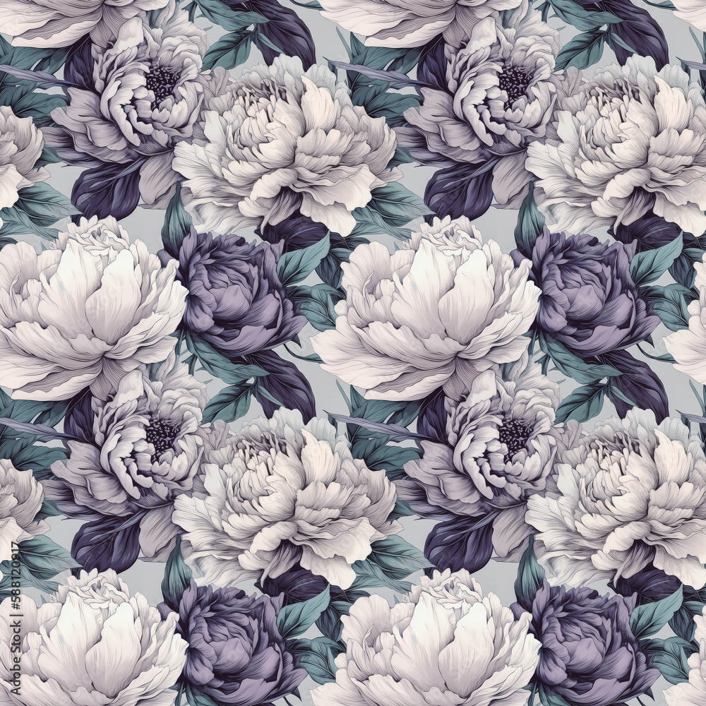 Seamless floral background with peony flowers. AI generated Seamless floral background with peony flowers. AI generated