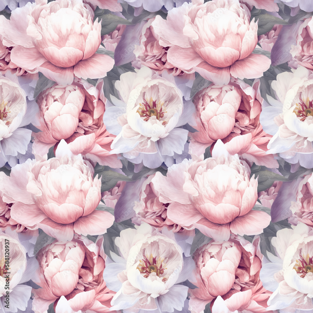 Seamless floral background with peony flowers. AI generated Seamless floral background with peony flowers. AI generated