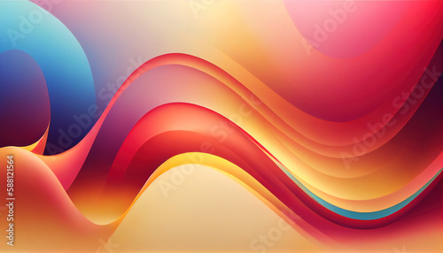 Abstract Shiny neon glass translucent wavy composition with gradient transition, elegant clean background - generative AI.