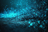 teal and blue colored glowing glow bokeh out of focus blurred particles and lights and waves.  Abstract glamour high tech technology background. Generative AI