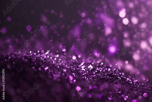 purple and silver colored glowing glow bokeh out of focus blurred particles and lights and waves. Abstract glamour high tech technology background. Generative AI