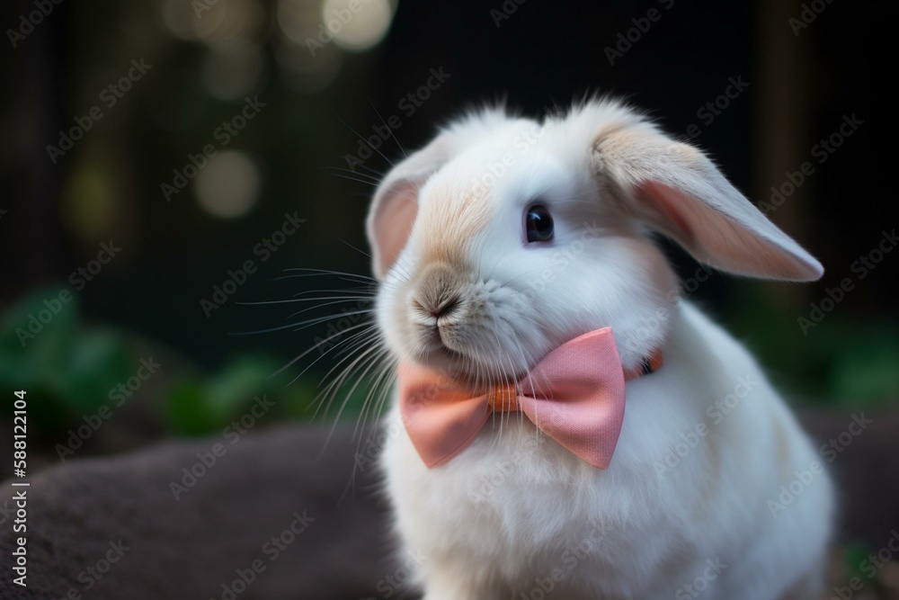 The rabbit with a pink bow tied around its neck Generative AI The rabbit with a pink bow tied around its neck Generative AI