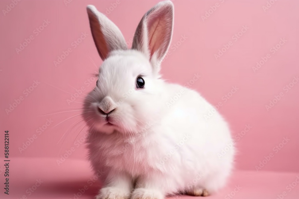 Cute rabbit on a pink background Generative AI