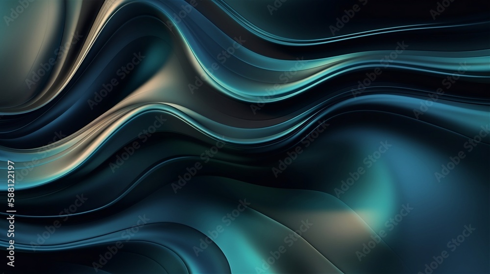 Fototapeta premium Metallic abstract wavy liquid background layout design tech innovatio. Generative AI