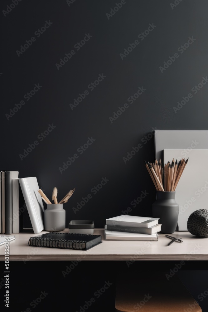 Clean, minimalist background with space for copy, featuring an arrangement of various educational items. Generative AI Clean, minimalist background with space for copy, featuring an arrangement of various educational items. Generative AI