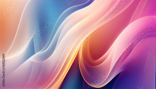 Abstract Shiny neon glass translucent wavy composition with gradient transition  elegant clean background - generative AI.